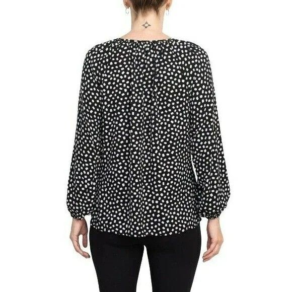 Counterparts Women's Tie Neck Long Sleeve Printed Chiffon Mesh Top Size L - Picture 3 of 9